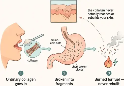 Collagen broken down and burned for energy