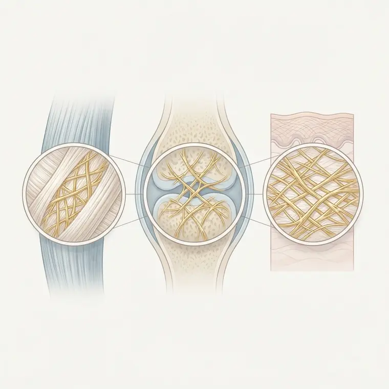 Cross-sections of tendon, cartilage and skin, all built from the same collagen fiber
