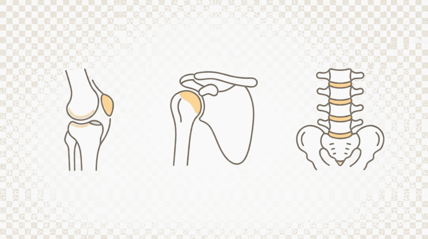 Line icons of a knee, a shoulder and a lower spine